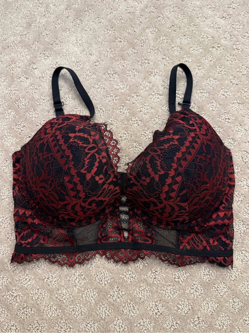 La Senza Beyone Sexy Deep Plunge Lace Longline Push-Up Bra - Black & Red 36DD